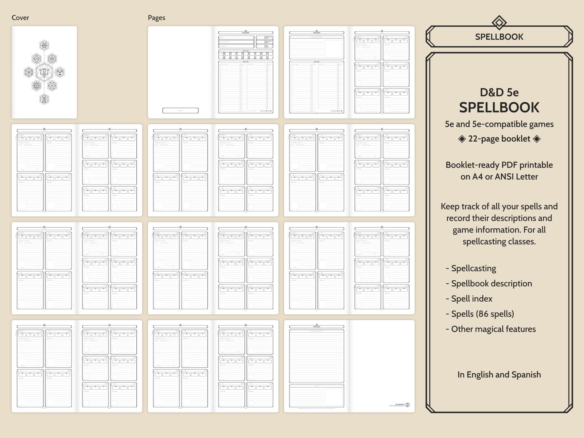 D&D 5e Character Spellbook Spell Cards A5 and Half Letter Booklets, PDF ...