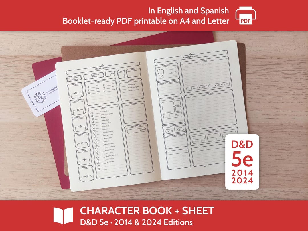 D&amp;D 5e Character Book + Character Sheet (A5 and Half Letter Booklets ...