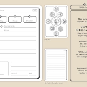 D&amp;D 5e Character Spellbook + Spell Cards (A5 and Half Letter Booklets ...