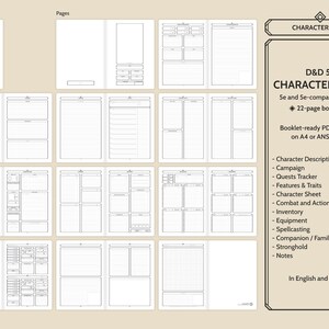 D&amp;D 5e Character Book Character Sheet A5 and Half Letter Booklets, PDF ...