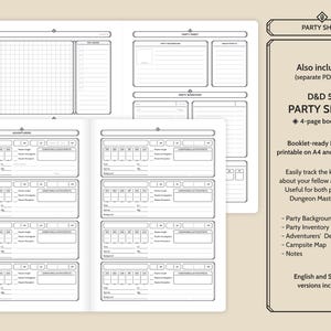 Booklet Campaign Journal for Dungeons & Dragons 5th Edition (both 2014 and 2024 editions) and 5e-compatible tabletop roleplaying games. Booklet-ready PDF files printable on A4 and ANSI Letter. English and Spanish versions are included.