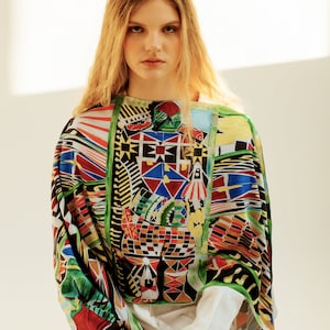 Silk shawl Gift for mom Colorful festval accessories Gift for her Rave outfit