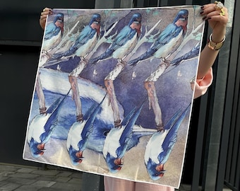 Colorful Birds Silk Scarf - Stylish Hat Accessory for Mom - Top Gifts for Girlfriend