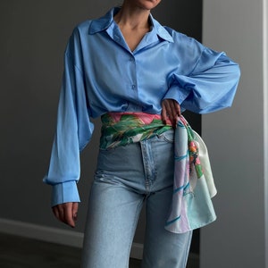 Hummingbird Silk Scarf – Floral Print Lightweight Shawl, Gift for Her, Summer Accessory image 4