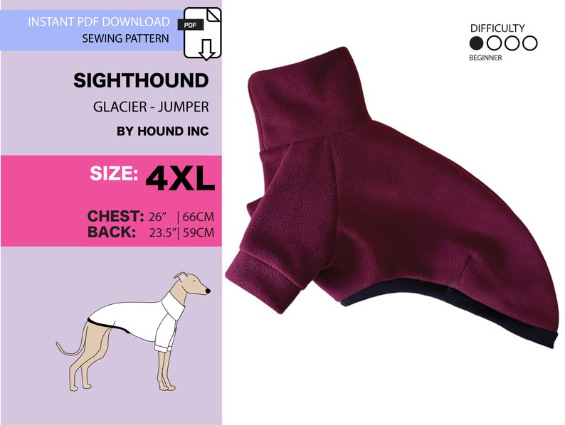 Sewing Pattern for Italian Greyhound Jumper / Fleece / Top / Tshirt / Clothes / Clothing image 1