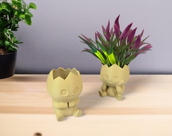 Succulent Pot Smiling Egg – Cute Planter for Desk Decor, Fun Plant Lover Gift, Indoor Cactus Pot Holder