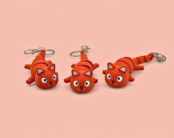 Flexi Cat Keyring: 3D Printed Fidget Toy, Sensory Gift