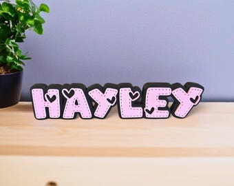 Personalised Stitched Heart Nameplate, Custom Desk Plaque, Girls Room or Office Gift