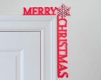 Merry Christmas Door Corner Decor – Left or Right Santa Red Snowflake