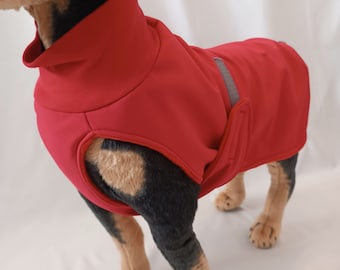 Roter Hundemantel aus Softshell, Regenmantel für Hunde, unifarbenen,Hundekleidung wasserabweisend, 12 Größen, Wintermantel kleine+große Hund