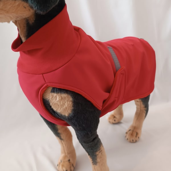 Roter Hundemantel aus Softshell, Regenmantel für Hunde, unifarbenen,Hundekleidung wasserabweisend, 12 Größen, Wintermantel kleine+große Hund
