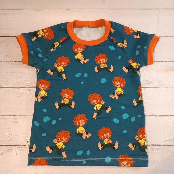 Shirt "Pumuckl", petrol/orange,Kurzarm oder Langarm, Pumuckl Oberteil für Mädchen und Jungen aus Jersey, Pumuckl Pullover Oberteil Gr.80-146