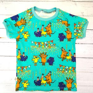 Shirt "Sendung mit der Maus", T Shirt Maus, Kinder Shirt aus Jerseystoff, Größe 80 bis 146, Oberteil Kinder blau mint, Helden der Kindheit