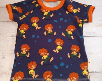Shirt "Pumuckl", dunkelblau/orange, Kurzarm oder Langarm, Pumuckl Oberteil für Mädchen und Jungen aus Jersey, Pumuckl Pullover Gr.80-146