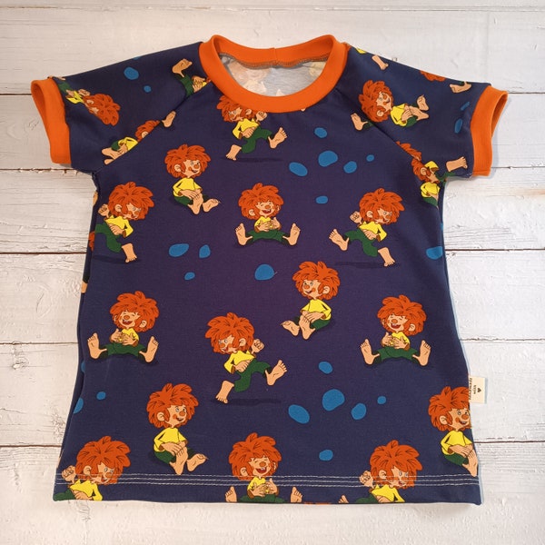 Shirt "Pumuckl", dunkelblau/orange, Kurzarm oder Langarm, Pumuckl Oberteil für Mädchen und Jungen aus Jersey, Pumuckl Pullover Gr.80-146