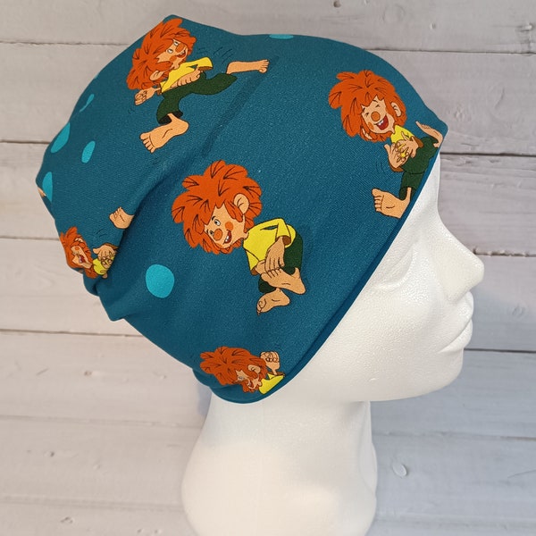 Mütze Beanie "Pumuckl" / dunkelblau oder petrol/ Baumwolljersey / Pumuckl Übergangsmütze für Mädchen + Jungen+ Erwachsene