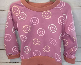 Pullover "Smiley", flieder/altrosa, Größe 92 und Größe 110, Langarmshirt Pulli für Mädchen, lila