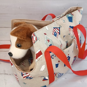 Hundetragetasche "Strand", Sand/Rot, Schulter-Tasche für kleine Hunderassen, , Maritime Reisetasche für kleine Hunde, Tragetasche Hunde