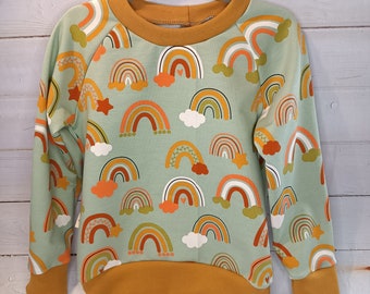 Pullover "Regenbogen", mint/bunt, Frech-Terry, Pullover, Sweatshirt Regenbogen, Raglan-Shirt,  Größe 104
