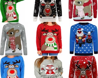 Womens Kids Long Sleeve Xmas Pullover Sweaters Ladies Crew Neck Knitted Christmas Jumper Top