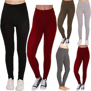 Ladies Thick Warm Leggings Pants Womens Cable Knit Full Length