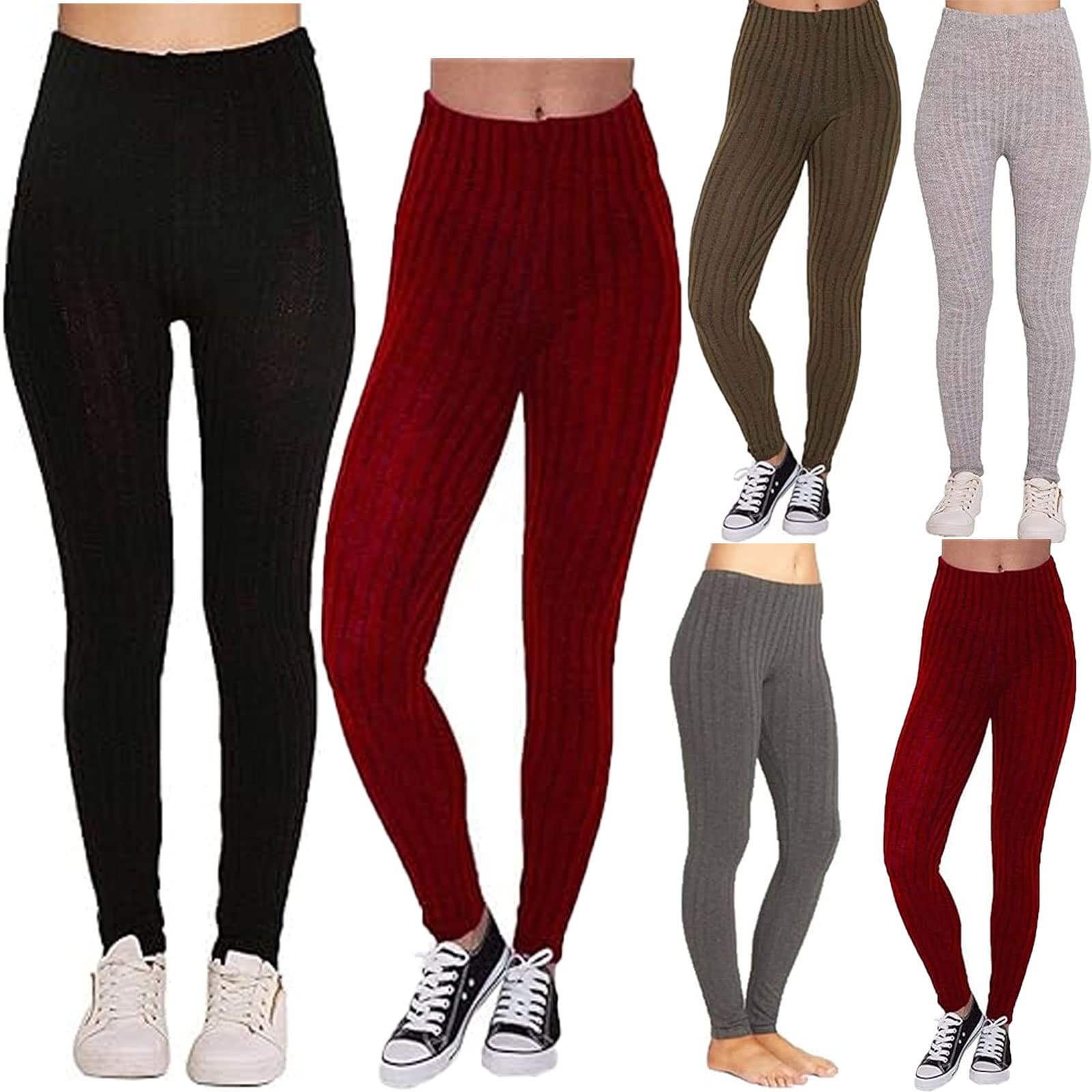 Fleece Lined Leggings Solid, High Waist, Warm Thick Leggings Fits