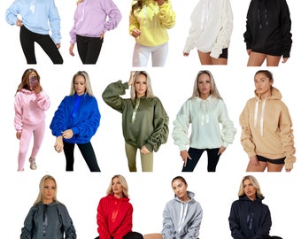 Womens Ruched Sleeve With Silk Ribbon Oversized Hoodie Top Ladies Pullover Loose Fit Stretchy Hooded Sweatshirts Jumper