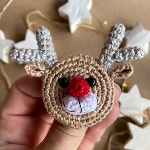 Crochet Christmas brooch PATTERN, Lovely crochet gift pin, Amigurumi Rudolf the Reindeer badge, Instant digital PDF tutorial in ENGLISH