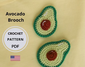 Crochet brooch PATTERN, Avocado brooch pin, pattern PDF instant digital download, lovely crochet gift, beginner crochet amigurumi in ENGLISH