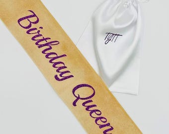 Custom Birthday Queen Sash: Personalized Velvet Party Sash