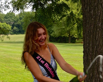 Personalized 21st Birthday Sash: Custom Velvet Party Sash