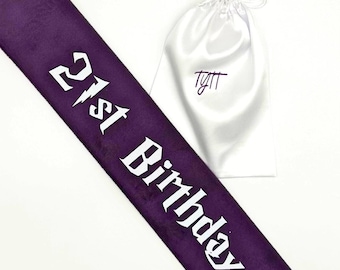 Personalized 21st Birthday Sash: Custom Velvet Party Sash