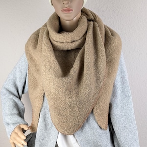 Fluffy XL triangular scarf brown khaki camel - fluffy scarf - wool-viscose - warm winter scarf - cozy scarf - gift for her