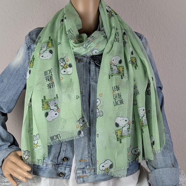 Snoppy Scarf, Viscose-Silk Women's Neck Scarf, Comic Scarf, Cartoon, Pastel Tones, Trendy Scarf, Lightweight Thin Neck Scarf, Gift for Her