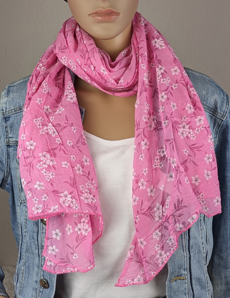 Cotton-silk scarves, floral pattern, soft, airy, asymmetrical ends, plain color, thin scarf, women's scarf, spring-autumn, Easter pink