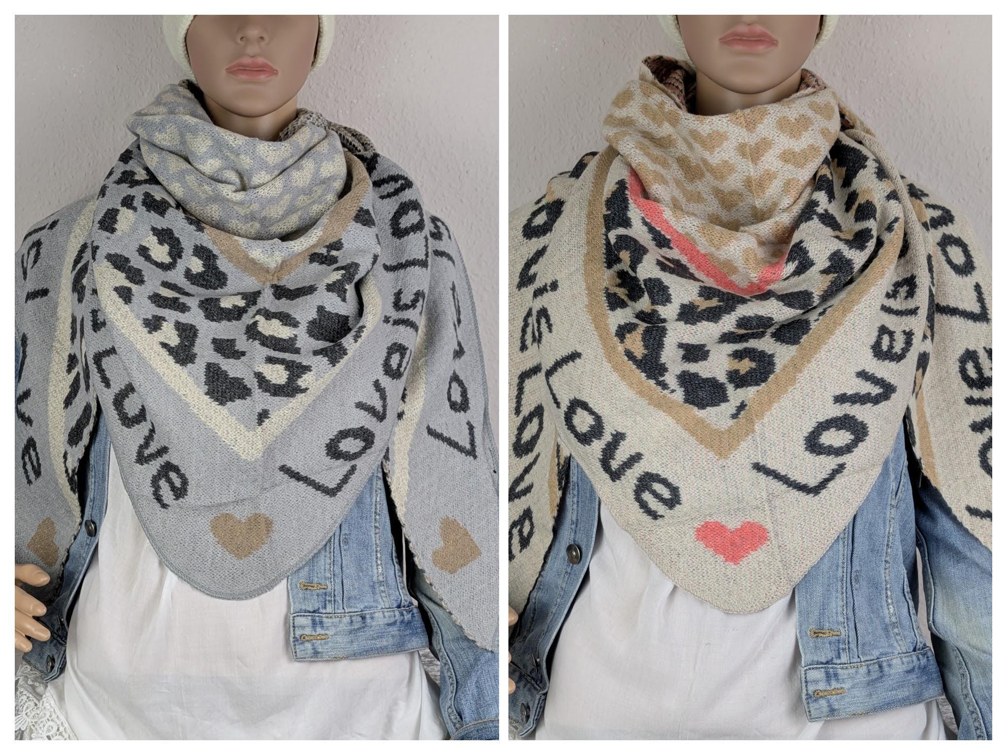 Sciarpa triangolare da donna con motivo leopardato, sciarpa da donna in morbida lana, sciarpa con contenuto di lana, in 19 colori, sciarpa Love is Love, regalo per lei - Italia