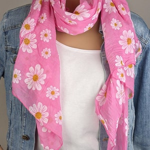 Cotton-silk scarves, floral pattern, soft, airy, asymmetrical ends, plain color, thin scarf, women's scarf, spring-autumn, Easter pink