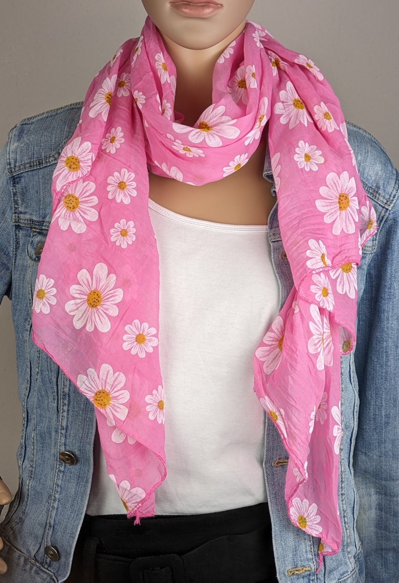 Cotton-silk scarves, floral pattern, soft, airy, asymmetrical ends, plain color, thin scarf, women's scarf, spring-autumn, Easter pink