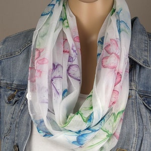 Loop scarf women's butterflies-viscose silk-tube scarf-round scarf-light and airy-spring scarf-gift for her-birthday-Mother's Day weiß/bunt