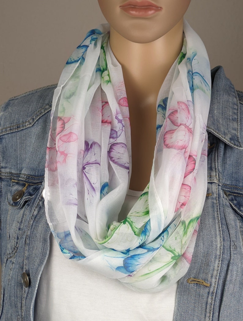 Loop scarf women's butterflies-viscose silk-tube scarf-round scarf-light and airy-spring scarf-gift for her-birthday-Mother's Day weiß/bunt