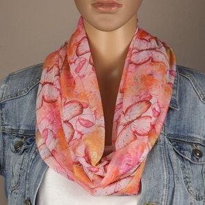 Loop scarf women's butterflies-viscose silk-tube scarf-round scarf-light and airy-spring scarf-gift for her-birthday-Mother's Day orange/pink