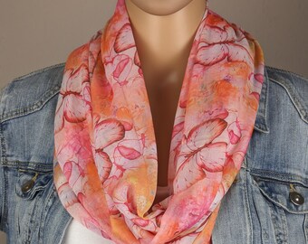 Loop scarf women's butterflies-viscose silk-tube scarf-round scarf-light and airy-spring scarf-gift for her-birthday-Mother's Day