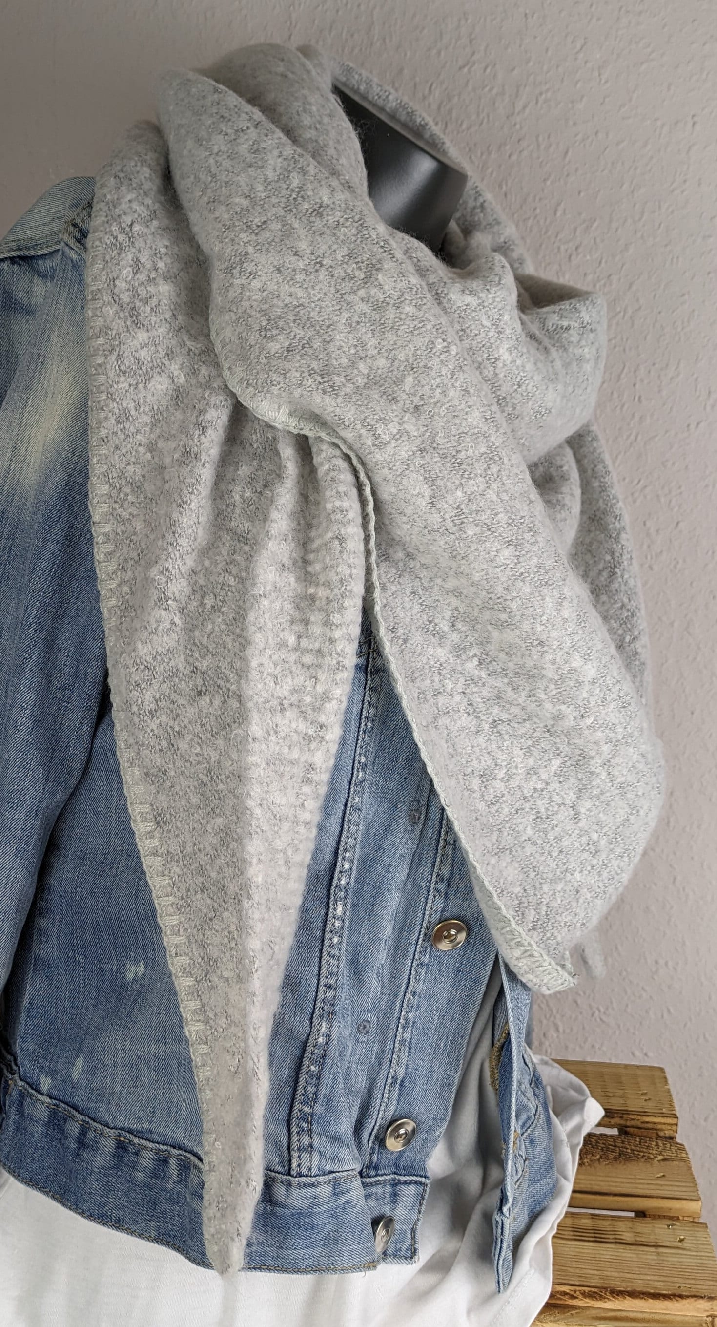 Fluffy Women's Triangle Scarf, Light Grey - Cozy Scarf for Women