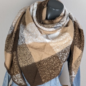 XXL triangular scarf, checkered wool-viscose, women's fluffy scarf, checkered, XXL winter scarf, cuddly scarf, woven scarf, gift, birthday