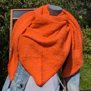 Fluffy XL triangle scarf &gt; neon orange &gt; wool-viscose &gt; XL winter scarf &gt; colorful woven scarf &gt; cozy scarf &gt; gift for her &gt; birthday Christmas