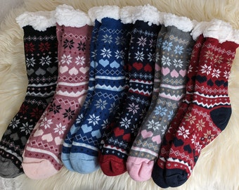 Hüttensocken Kuschelsocken Wintersocken Norweger Muster flauschiges Teddy Innenfutter Frauen u Kinder Gr. 36 - 41  Geburtstag Valentinstag