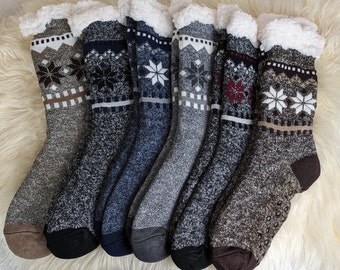 Hüttensocken Herren Kuschelsocken Wintersocken Norweger Muster flauschiges Teddy Innenfutter Gr. 40 - 46 Geschenk Geburtstag Valentinstag