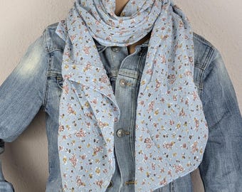 Katoen-zijden halsdoeken, bloemenpatroon, zacht, luchtig, asymmetrische uiteinden, effen kleur, dunne halsdoek, damessjaal, lente - herfst