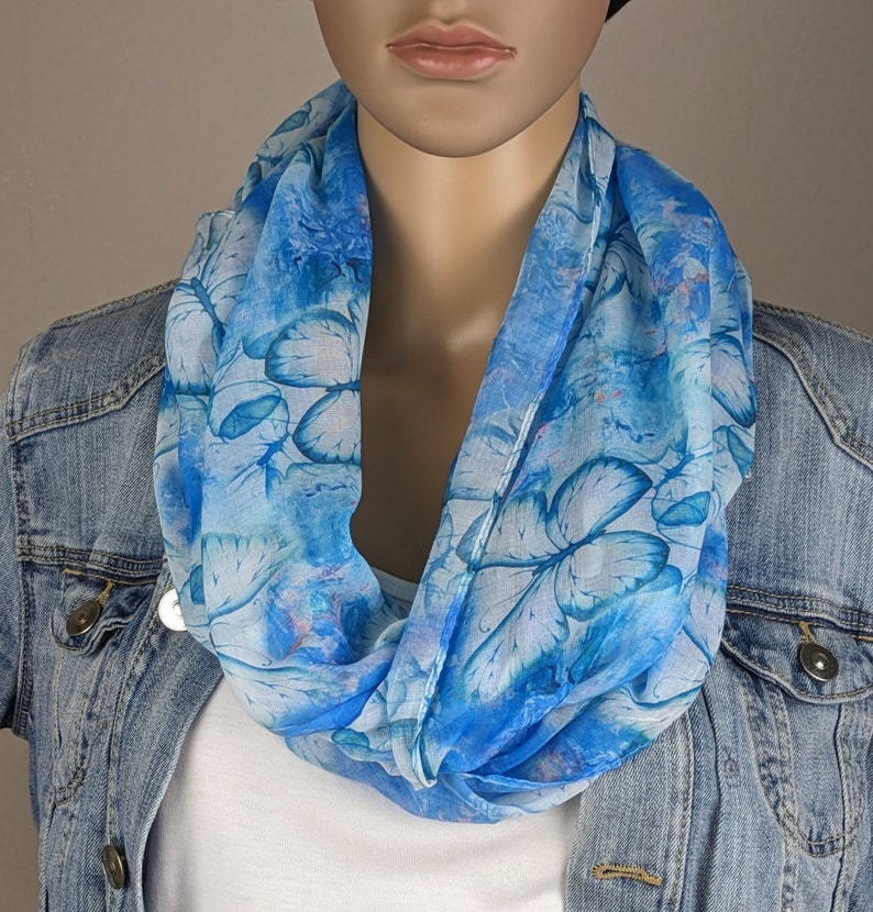 Loop scarf women's butterflies-viscose silk-tube scarf-round scarf-light and airy-spring scarf-gift for her-birthday-Mother's Day blau