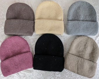 Women's beanie wool hat>fine knit beanie>plain winter hat>women's knitted hat>plain beanie hat>birthday gift